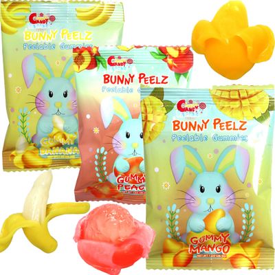 Sarah&#39;s Candy Factory 3 Variety Peelable Gummy Candy, Mango, Peach, and Banana Flavors 1 Oz (9 Pack) Single Serve Snack Packs, Peelable Fun in Every 1 oz Bag