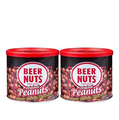 BEER NUTS Original Peanuts - Travel Size Sweet &amp; Salty Bar Nuts - Gluten Free, Kosher, Low Sodium Peanut Snacks Made In The USA - 12oz Resealable Can (Pack of 2)