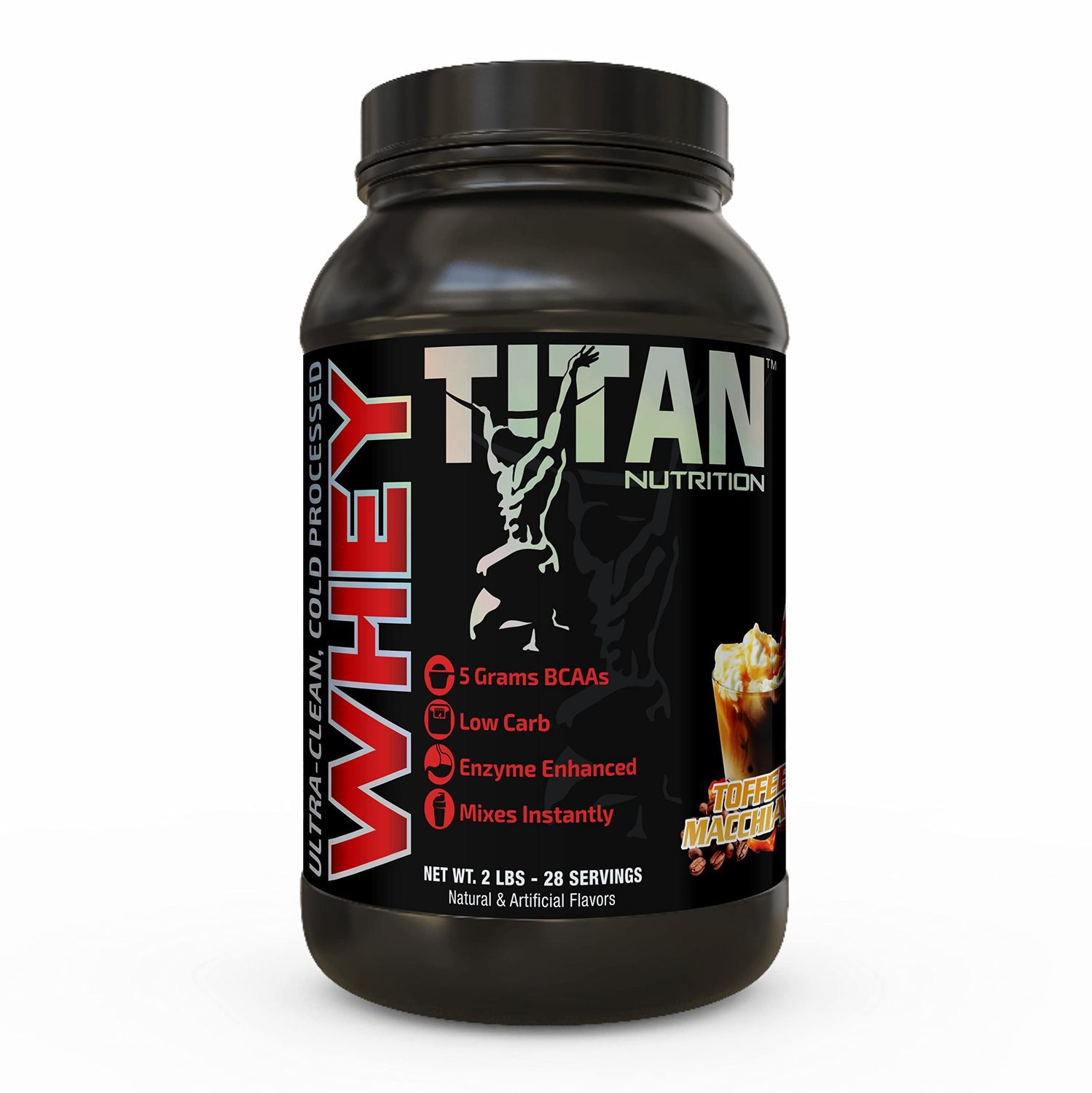 Titan Whey Protein Powder - Premium, Fast-Absorbing Whey with 23g of Protein, BCAAs, &amp; Digestive Enzymes Per Serving - Supports Lean Muscle Mass &amp; Optimal Digestion - 2 Pounds, Toffee Macchiato