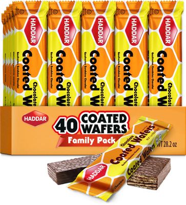 Haddar (40 Pack) Individually Wrapped Dairy Free Chocolate Coated Wafers  Kosher  Lunch Box Friendly  Heavenly Wafer Cookies!