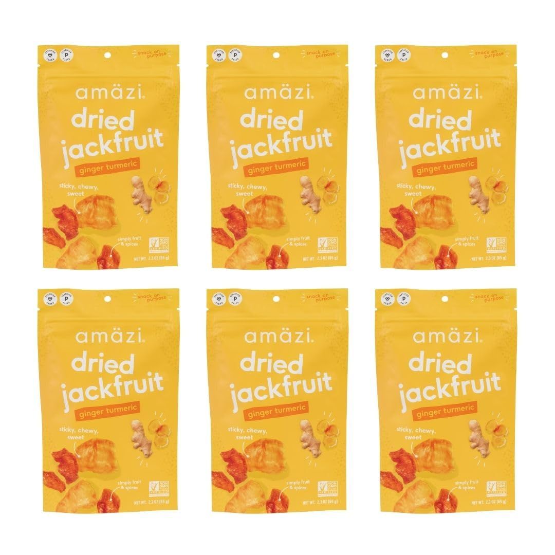 Amzi Foods  Ginger Turmeric Dried Jackfruit (6 Pack)  All Natural Snacks  Gluten Free Healthy Dried Fruit Snacks