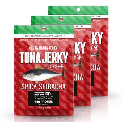 Sriracha Tuna Jerky - Wildly Delicious Yellowfin Ahi Fish Jerky - Made with Americas Original Spicy Sriracha Hot Sauce - 3 Pack