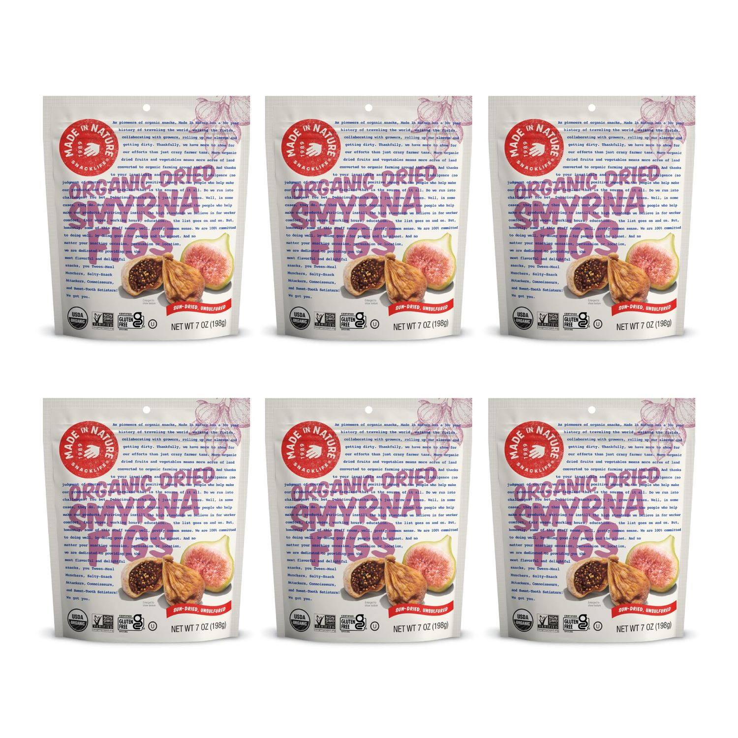 Made In Nature Organic Dried Turkish Smyrna Figs, 7 Ounce (Pack of 6) - Vegan Snack, Non-GMO, Unsulfured, Gluten Free, Kosher
