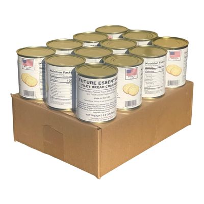 Future Essential Sailor Pilot Bread Crackers  Ship&#39;s Biscuit  Emergency Survival Food  Long Term Food Storage (30 years shelf life) Ready to Eat 2.5 (12 Cans) 12 Serving per Can