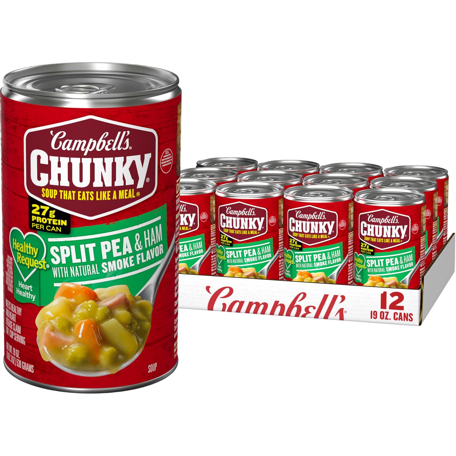 Campbells Chunky Healthy Request Soup, Split Pea Soup With Ham, 19 Oz Can (Case of 12)