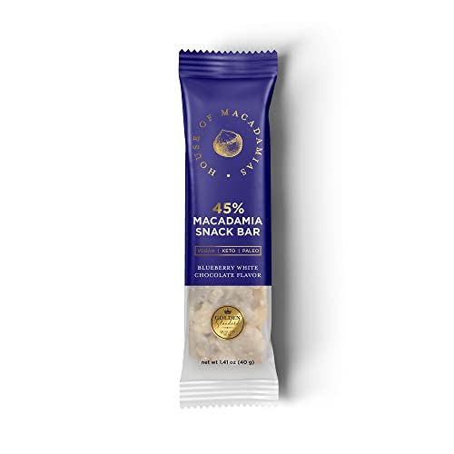 House of Macadamias, Macadamia Snack Bars, Blueberry White Chocolate, 12 x 1.41oz - Keto, Vegan, Paleo, Gluten-Free, Sugar-Free, Dairy-Free, Healthy Snack Option