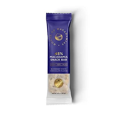 House of Macadamias, Macadamia Snack Bars, Blueberry White Chocolate, 12 x 1.41oz - Keto, Vegan, Paleo, Gluten-Free, Sugar-Free, Dairy-Free, Healthy Snack Option