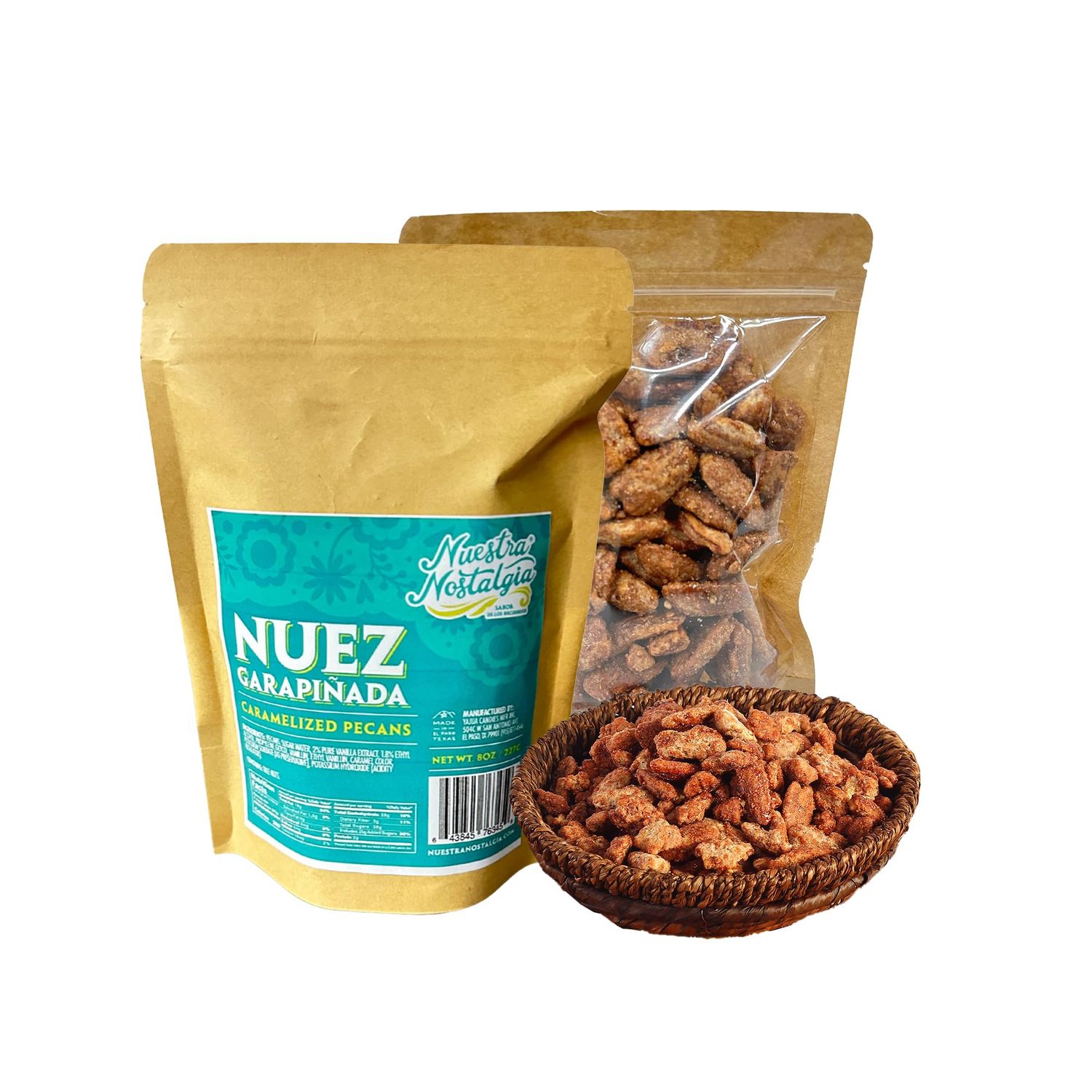 Nuez Garapiada  Caramelized Pecans - Crunchy Mexican-Style Candied Pecans with a Hint of Vanilla (8oz Bag)