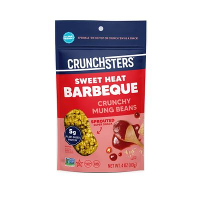 Crunchsters Crunchy Sprouted Mung Beans, Plant-Based Protein Super-Snack and Salad Topper, Gluten-Free, Nut-Free, Vegan, 6g Protein/Serving, 4oz. Bags (6 Pack, BBQ)