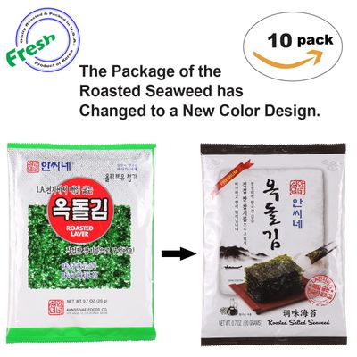 NUGU , Premium Korean Roasted Seaweed Sheets, Snack and Light Salted, Big Sheets, Gim Nori Snack, Pack of 10