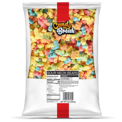 Candy Break Sweet &amp; Sour Neon Gummy Bears 5 lbs Share Size Bag - Chewy Gummy Bulk Candy Pack - Snacks for Kids &amp; Grown Ups