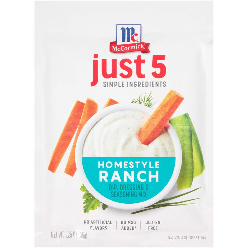McCormick Just 5 Simple Ingredients Homestyle Ranch Dip, Dressing &amp; Seasoning Mix, 1.25 oz (Pack of 12)