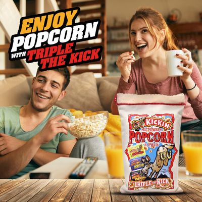 KICKIN Premium Microwave Popcorn - Popcorn Variety Pack (3) in Canvas Bag - Ultimate Sweet and Spicy Gourmet Gift - Makes a Great Movie Theater Popcorn or Snack Food for Movie Night