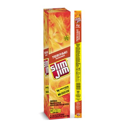 Slim Jim Giant Smoked Meat Sticks, Teriyaki Flavor, 6g Protein Per Stick, Easter Basket Stuffer, 0.97 oz. (24 Count)