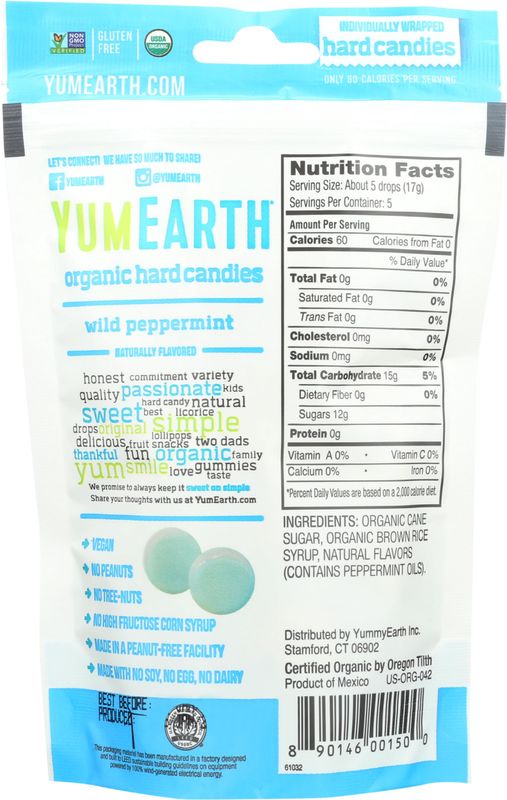 Yumearth, Candy Hard Wild Peppermint Organic, 3.3 Ounce