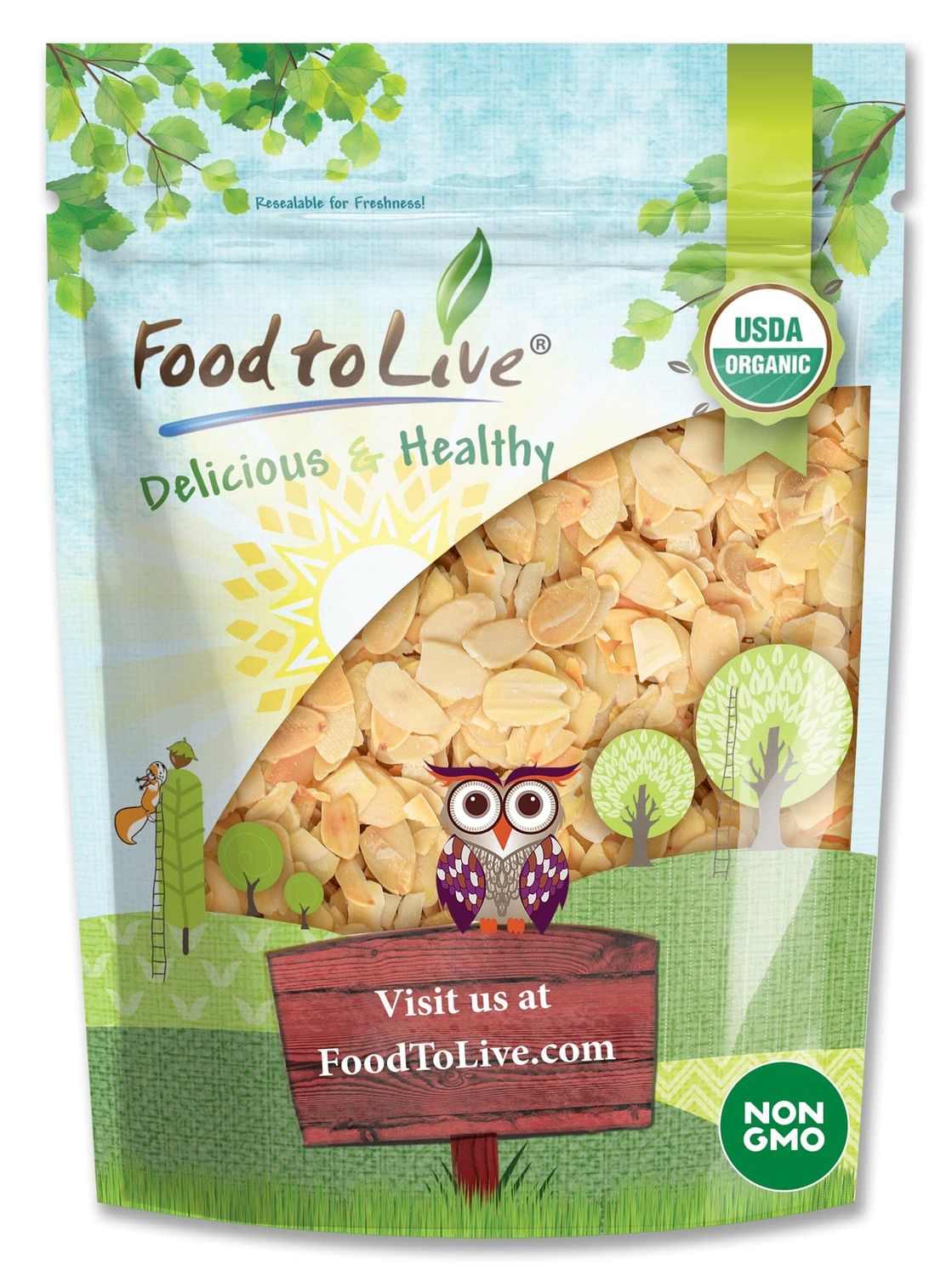 Food to Live - Organic Toasted Blanched Sliced Almonds, 12 Ounces - Unsalted &amp; Dry Roasted, Premium Non-GMO Almond Nuts, Perfect for Salads, Snacks, Baking and Crunchy Topping