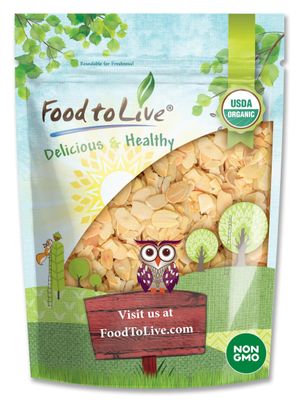Food to Live - Organic Toasted Blanched Sliced Almonds, 12 Ounces - Unsalted &amp; Dry Roasted, Premium Non-GMO Almond Nuts, Perfect for Salads, Snacks, Baking and Crunchy Topping