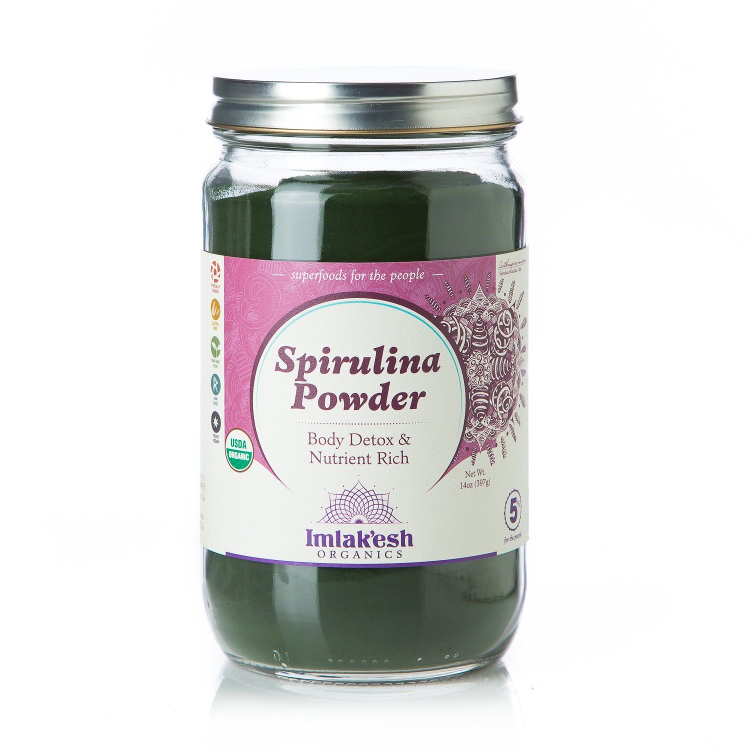 Imlakesh Organics - Organic Spirulina Powder - Blue-Green Algae Powder - Superfood with Protein and Antioxidants - Vegan, Non-GMO, and Gluten Free (14oz Glass Jar)