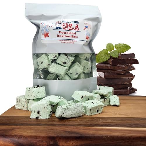 Freeze Dried Ice Cream Bites - Mint Chocolate Chip Flavor - Freeze Dried Ice Cream Candy for Kids &amp; Adults - Perfect Snack for Hiking, Camping &amp; Party - Does Not Melt