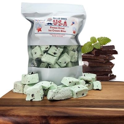 Freeze Dried Ice Cream Bites - Mint Chocolate Chip Flavor - Freeze Dried Ice Cream Candy for Kids &amp; Adults - Perfect Snack for Hiking, Camping &amp; Party - Does Not Melt