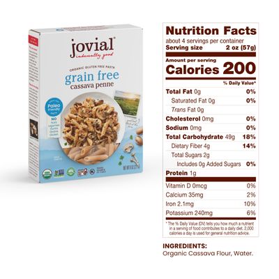 Jovial Grain-Free Cassava Penne Rigate - Penne Pasta Noodles, Cassava Pasta, Penne Pasta Organic, Paleo Pasta, Certified Gluten-Free, USDA Certified Organic, Non-GMO, High-Fiber - 8 Oz, 3 Pack