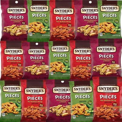 Snyder&#39;s 15 Count, 2.25 oz - Hot Buffalo Wings, Honey Mustard &amp; Onion, Jalapeo Peppers Snack Packs