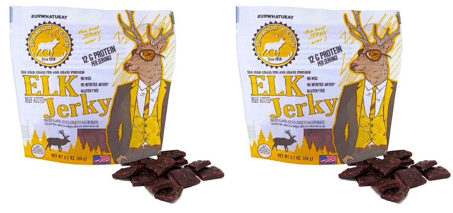PEARSON RANCH Grass Fed Elk Jerky Pack of 2 Exotic Meat Jerky, Gluten-Free, Low-Carb, MSG-Free, High-Protein Grass-Fed, Paleo and Keto Friendly Snacks