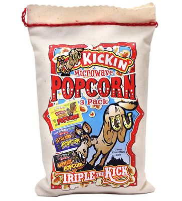 KICKIN Premium Microwave Popcorn - Popcorn Variety Pack (3) in Canvas Bag - Ultimate Sweet and Spicy Gourmet Gift - Makes a Great Movie Theater Popcorn or Snack Food for Movie Night
