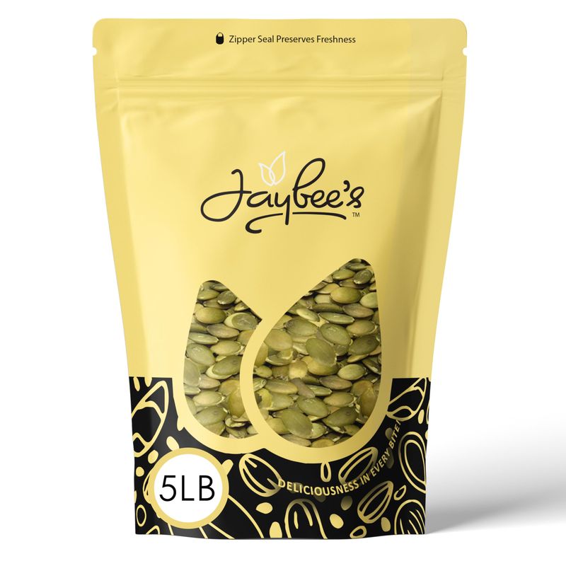 Pumpkin Seeds Pepitas 5 Pounds Roasted Salted  Resealable Bag  Healthy Protein Snack  Perfect for Salads &amp; Baking  Jaybees Nuts