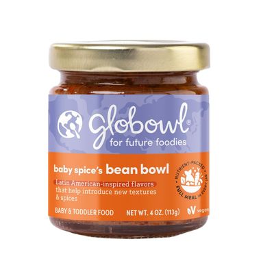 Globowl Stage 3 Baby Food &amp; Toddler Meals, 6 Months Early Allergen Introduction, Baby Led Weaning, International Whole Food Snacks for Toddlers, Babies, 4 oz Glass Jar, Baby Spice&#39;s Bean Bowl