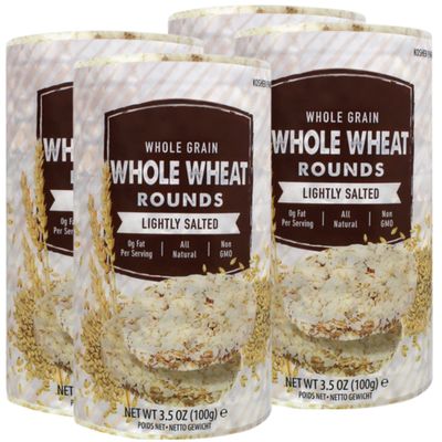 Snacktery Whole Wheat Cake Rounds - Lightly Salted - Light &amp; Crunchy Whole Grain Whole Wheat Cakes with All Natural Ingredients - Low Calorie, Non-GMO - Pack of 4