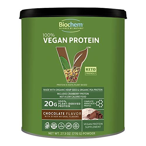 Biochem 100% Vegan Protein, Natural Amino Acids, Gluten Free, Keto, Non Whey, Pea &amp; Hemp Protein Powder for Women and Men, 24 Servings 2 LB (Chocolate)