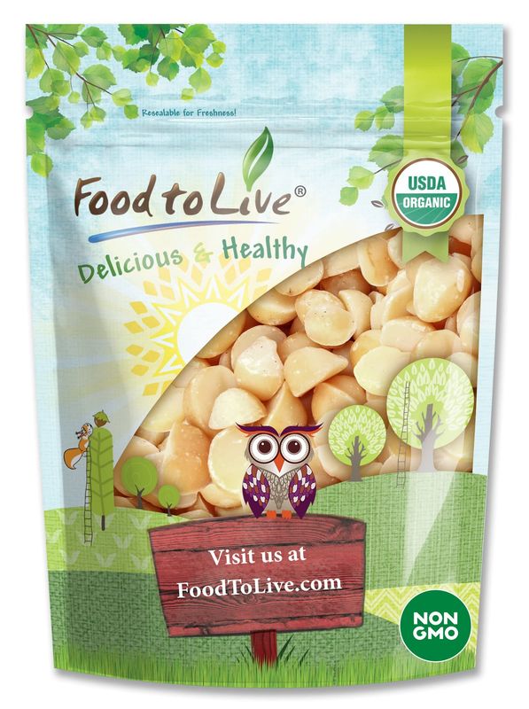 Food to Live Organic Macadamia Nut Halves &amp; Pieces, 8 Ounces Non-GMO, Raw, Shelled, Unsalted, Kosher, Vegan, Bulk. Keto Snack. Source of Healthy Fats. Topping for Salad, Yogurt, Cereal, Dessert.