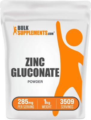 BulkSupplements.com Zinc Gluconate Powder - Zinc 40mg for Immune Support - Gluten Free, 285mg per Serving, 1kg (2.2 lbs) (Pack of 1)