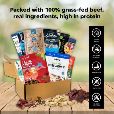Macho Man Snack Pack Jerky Gift Box - High Protein Snacks for Men, Curated Beef Jerky Assortment Valentine's Gift Basket for Men, Husband, Dad, Boyfriend, Low Carb Keto
