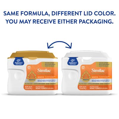 Similac 360 Total Care Sensitive Infant Formula for Fussiness & Gas Due to Lactose Sensitivity, Has 5 HMO Prebiotics, Non-GMO, Baby Formula Powder, 20.1-oz Tub