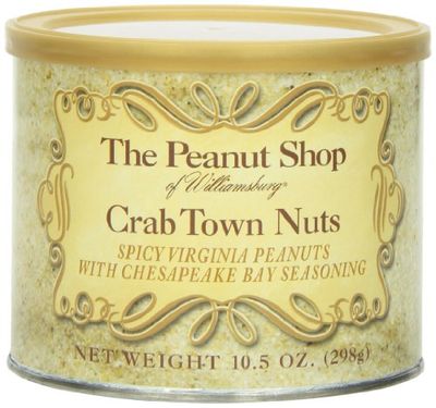 The Peanut Shop of Williamsburg Williamsburg Peanuts Crab Town seasoning, Lightly Salted Large Virginia Peanuts, Hand Cooked, Gluten Free - 10.5 Oz Tin