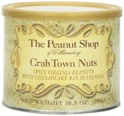The Peanut Shop of Williamsburg Williamsburg Peanuts Crab Town seasoning, Lightly Salted Large Virginia Peanuts, Hand Cooked, Gluten Free - 10.5 Oz Tin