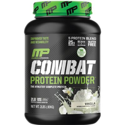MusclePharm Combat Protein Powder, Vanilla Flavor, Fuels Muscles for Productive Workouts, 5 Protein Sources Including Whey Protein Isolate &amp; Egg Albumin, Gluten Free, 2 lb, 26 Servings