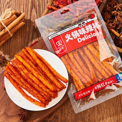 KachiKachi 4-pack Latiao Hot Pot Spicy Strips, 100g/3.5oz per pack, Chinese Hot Pot Spicy Sticks, Tiktok Spicy Snacks from China, , , Made of Flour, Chili and Spices, Gluten Snacks
