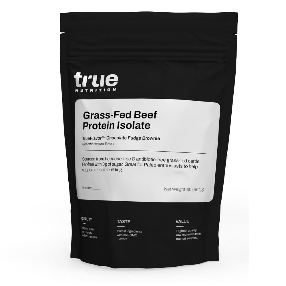 True Nutrition Grass Fed Beef Protein Powder Isolate - 29g of Paleo, Keto, Carnivore Beef Protein per Serving - Zero Carb, Fat Free, Gluten Free, Dairy Free, Soy Free - Chocolate Fudge - 1LB