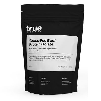 True Nutrition Grass Fed Beef Protein Powder Isolate - 29g of Paleo, Keto, Carnivore Beef Protein per Serving - Zero Carb, Fat Free, Gluten Free, Dairy Free, Soy Free - Chocolate Fudge - 1LB