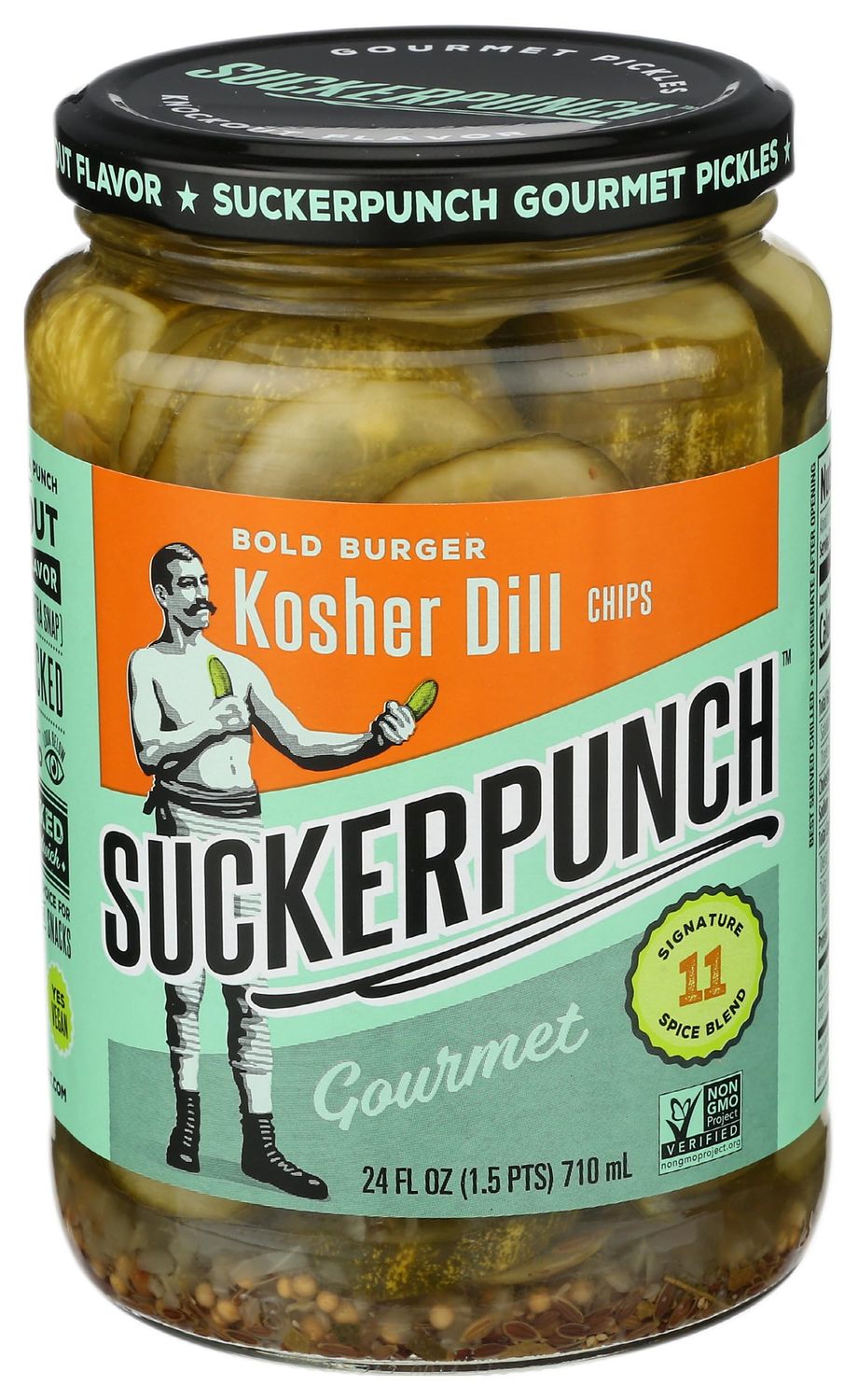 SuckerPunch Bold Burger Dill Pickle Chips, Gluten Free, Kosher, Sugar Free, Low Calorie, Low Carb, Ready to Eat, Non GMO, Keto Friendly, Gourmet Pickles, Sliced Dill Pickles, Vegan, 24 Oz Jar