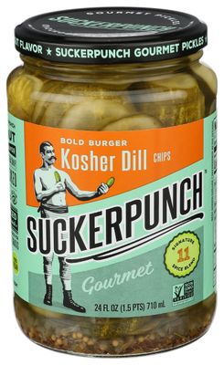 SuckerPunch Bold Burger Dill Pickle Chips, Gluten Free, Kosher, Sugar Free, Low Calorie, Low Carb, Ready to Eat, Non GMO, Keto Friendly, Gourmet Pickles, Sliced Dill Pickles, Vegan, 24 Oz Jar