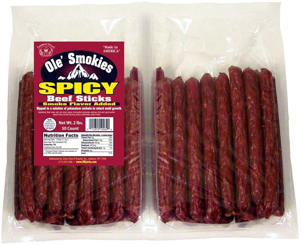 Buffalo Bills 2-lb Spicy 5&quot; Ole&#39; Smokies Saddlebag (50 twist-end beef sticks per saddlebag)