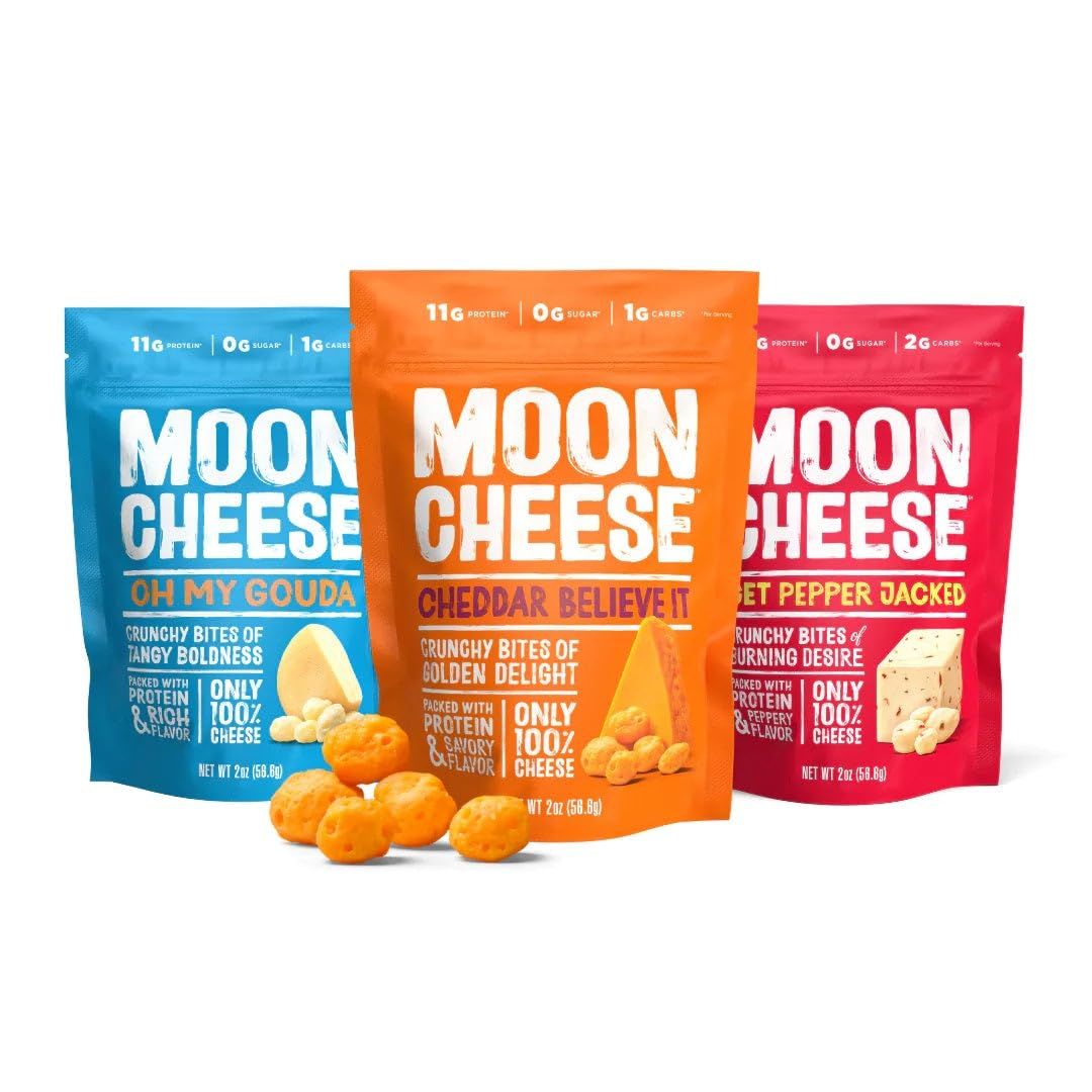 Moon Cheese Bites Bundle, Cheddar Believe It, Oh My Gouda &amp; Get Pepper Jacked, 2-Ounce, 3-Pack, Lunch or After-School Snack