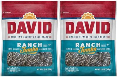 David, Sunflower Seeds, Roasted &amp; Salted, Ranch, 5.25oz Bag (Pack of 2)