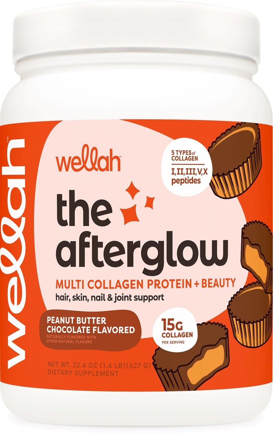 Wellah The Afterglow Multi Collagen Protein  Beauty (Peanut Butter Chocolate Flavored) 30 Servings
