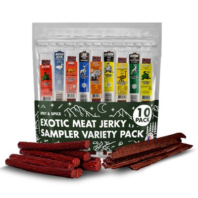 Buffalo Bobs Wild Game Jerky (10-Pack), Exotic Meat Jerky Sampler Gift Pack, Premium Wild Game Meat Bouquet, Jerky Gifts for Men, Jerky Variety Pack