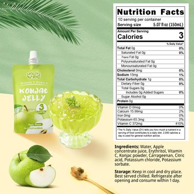 VOLO VERO Konjac Jelly Squeeze Pouch Apple Flavor, Low Calories (3 Kcal), 10 Packs, Gluten Free &amp; Vegan, 0 Sugar, Keto, Low Carb, Drinkable Vitamin C Healthy Snacks, Holiday Gifts